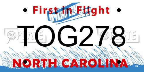 TOG278 North Carolina License Plate