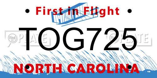 TOG725 North Carolina License Plate