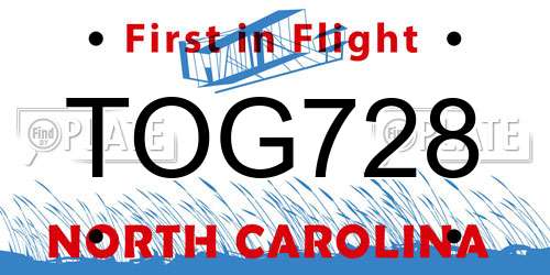 TOG728 North Carolina License Plate
