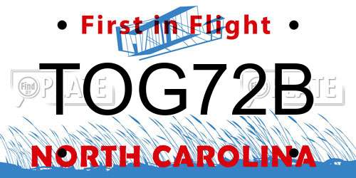TOG72B North Carolina License Plate