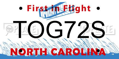 TOG72S North Carolina License Plate