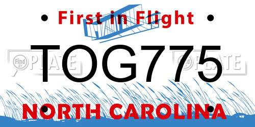 TOG775 North Carolina License Plate