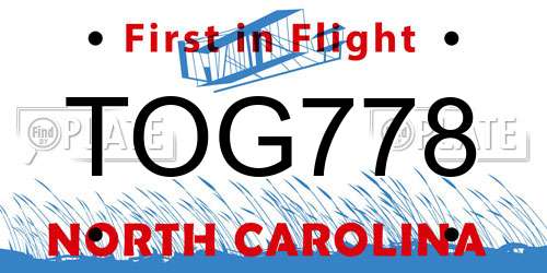 TOG778 North Carolina License Plate
