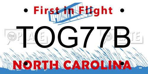 TOG77B North Carolina License Plate