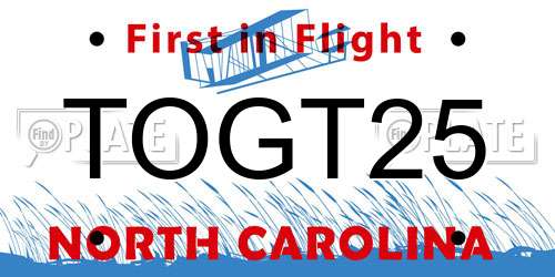TOGT25 North Carolina License Plate