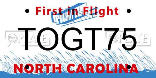 TOGT75 North Carolina License Plate
