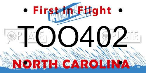 TOO402 North Carolina License Plate