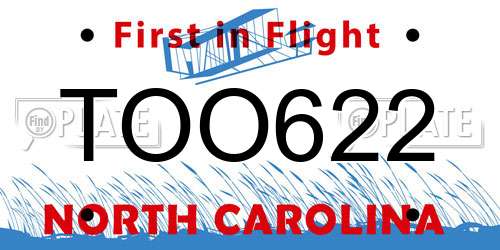 TOO622 North Carolina License Plate