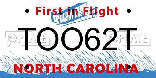 TOO62T North Carolina License Plate