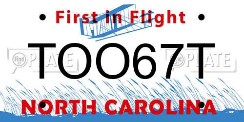 TOO67T North Carolina License Plate