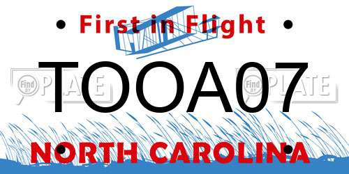 TOOA07 North Carolina License Plate