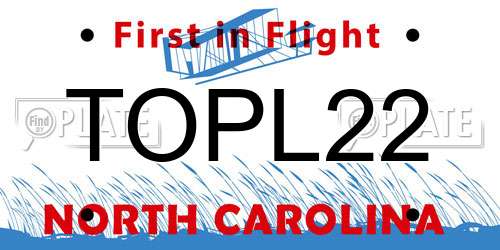 TOPL22 North Carolina License Plate