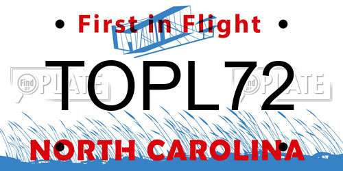 TOPL72 North Carolina License Plate