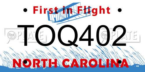 TOQ402 North Carolina License Plate