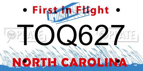 TOQ627 North Carolina License Plate