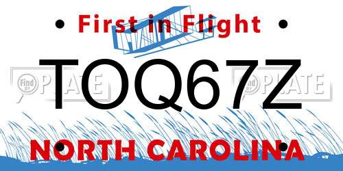 TOQ67Z North Carolina License Plate