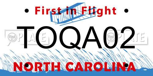 TOQA02 North Carolina License Plate