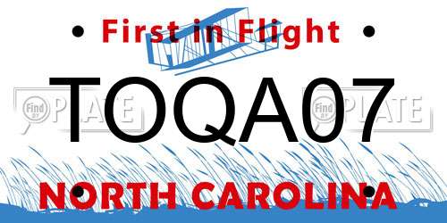 TOQA07 North Carolina License Plate