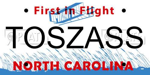 TOSZASS North Carolina License Plate