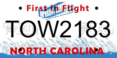 TOW2183 North Carolina License Plate