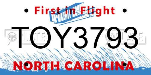 TOY3793 North Carolina License Plate