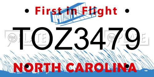 TOZ3479 North Carolina License Plate