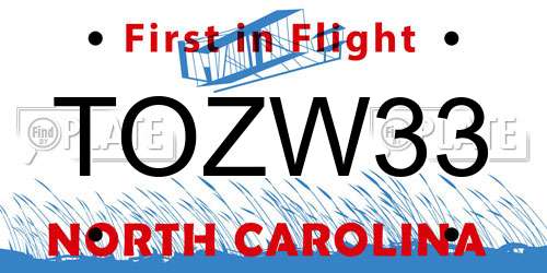TOZW33 North Carolina License Plate