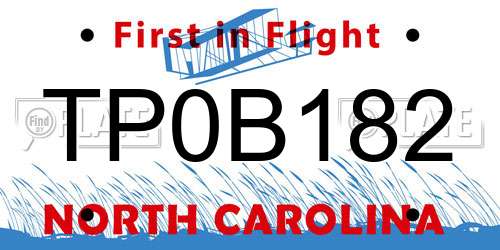 TP0B182 North Carolina License Plate
