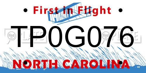 TP0G076 North Carolina License Plate