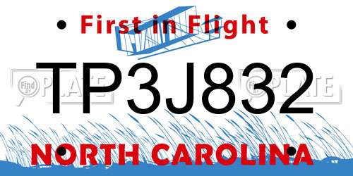 TP3J832 North Carolina License Plate