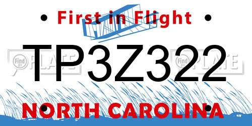 TP3Z322 North Carolina License Plate