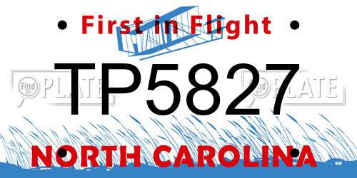 TP5827 North Carolina License Plate