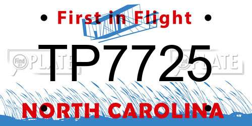 TP7725 North Carolina License Plate