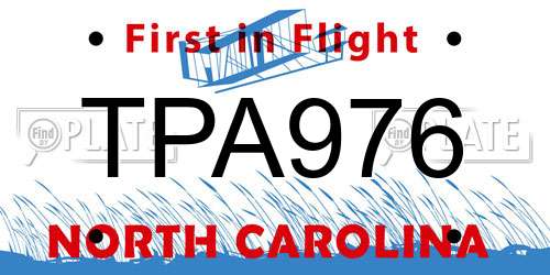 TPA976 North Carolina License Plate