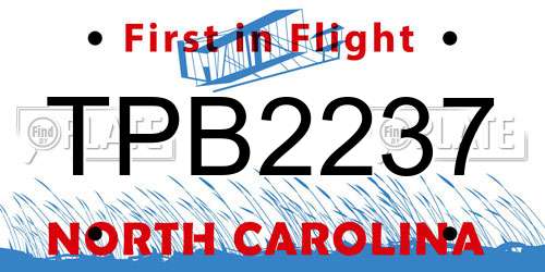 TPB2237 North Carolina License Plate