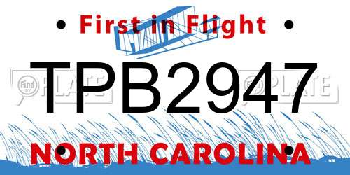 TPB2947 North Carolina License Plate