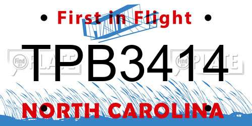 TPB3414 North Carolina License Plate