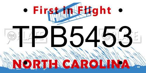 TPB5453 North Carolina License Plate