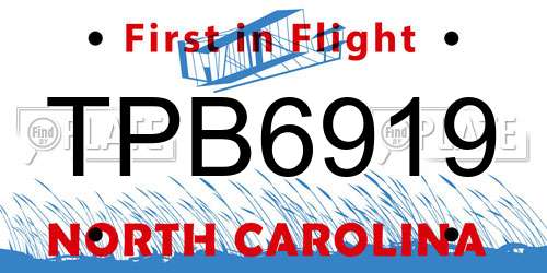 TPB6919 North Carolina License Plate