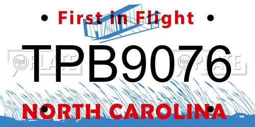 TPB9076 North Carolina License Plate