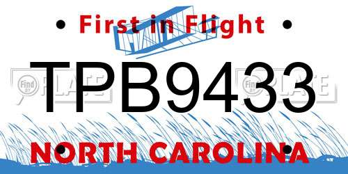TPB9433 North Carolina License Plate