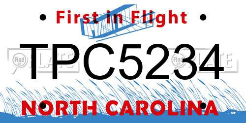 TPC5234 North Carolina License Plate