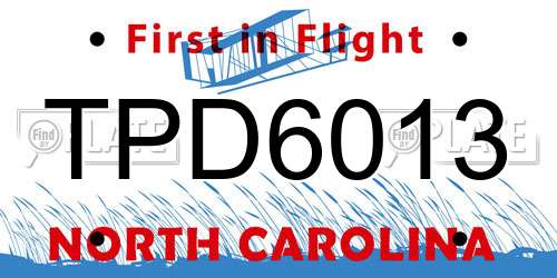 TPD6013 North Carolina License Plate