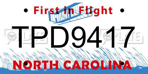 TPD9417 North Carolina License Plate