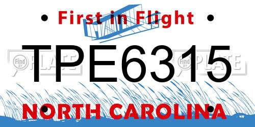 TPE6315 North Carolina License Plate