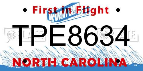 TPE8634 North Carolina License Plate
