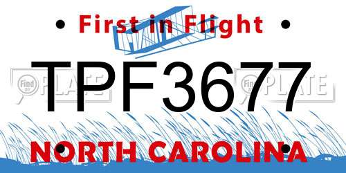 TPF3677 North Carolina License Plate