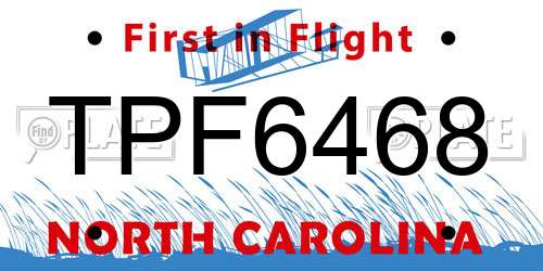 TPF6468 North Carolina License Plate