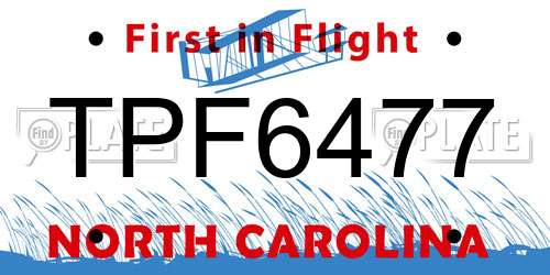 TPF6477 North Carolina License Plate