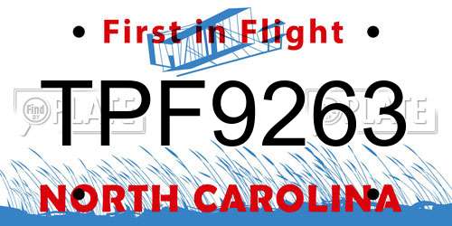 TPF9263 North Carolina License Plate
